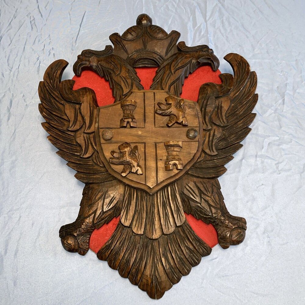 21x16 Antique Carved Wood  Decorative "Coat of Arms"